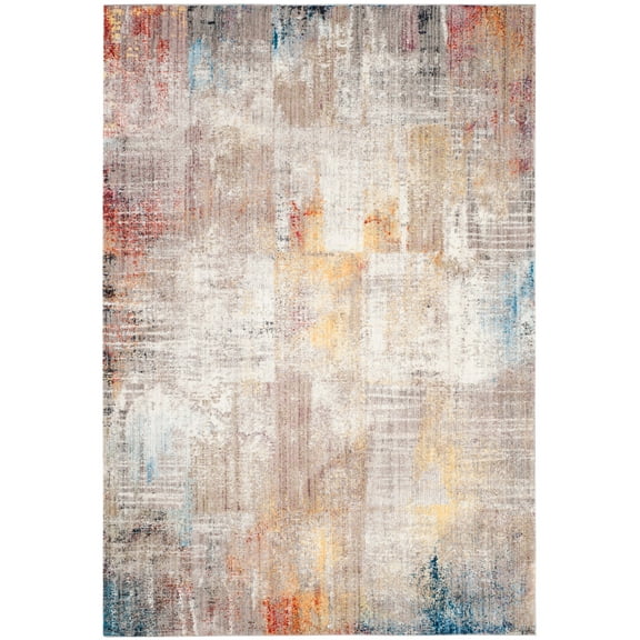 SAFAVIEH Monray Rhonda Geometric Polyester Area Rug, Grey/Gold, 5'1" x 7'6"