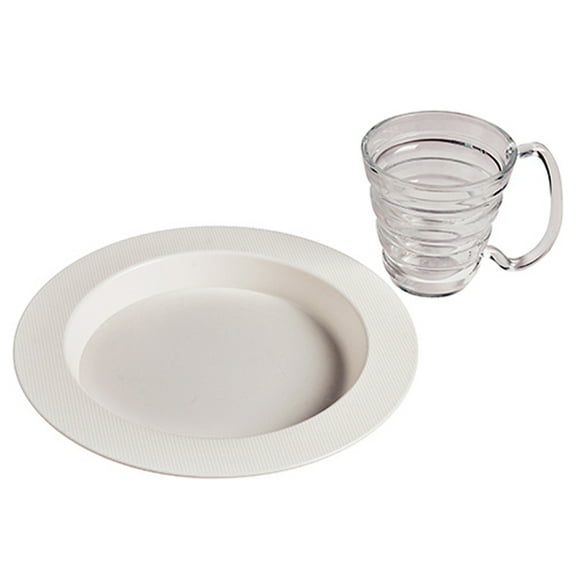 Ableware Ergo Plate and Mug Set - Polycarbonate Dinnerware Sets with Extra Wide Handle Mug - White - 745330011