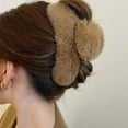 thumbnail image 3 of Elegant Cute Non-slip Plush Headwear Soft Hair Claw Hair Barrettes Shark Jaw Hair Clamp Faux Fur Hair Clip COFFEE, 3 of 8