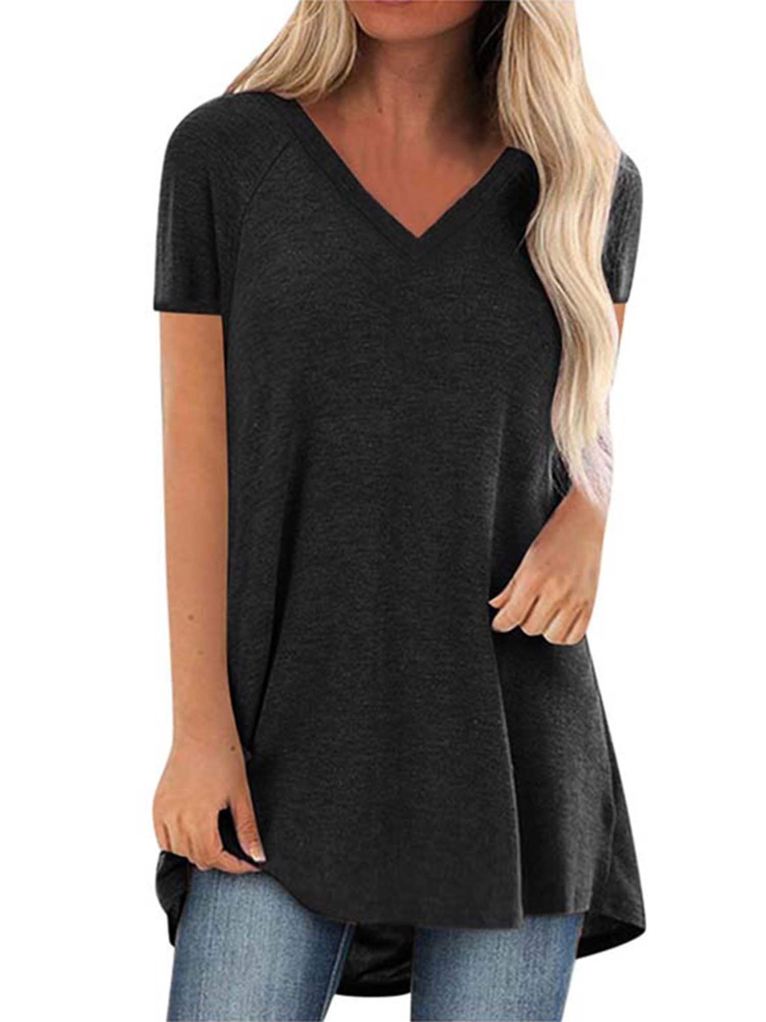 Women's Short Sleeve T Shirt Plus Size Tops Casual V Neck Tunic Loose Blouse