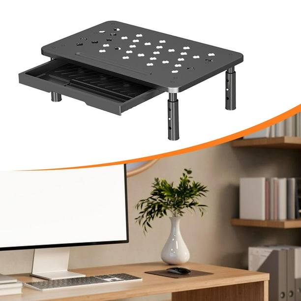 Soporte elevador para de escritorio, organizador de escritorio, práctico y moderno, ajustable en 3 alturas con cajón de almacenamiento para Negro