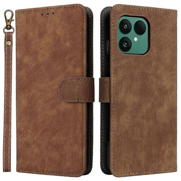 For Fairphone 6 Case Wallet RFID Blocking PU Leather Phone Cover Stand with Strap Brown