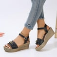 thumbnail image 7 of Hopeusnice Sandals for Women Soft Non-Slip PU Materials Summer Shoes Women's Sandals Trendy Breathable Wedge High Heel Open Toe Sandals Buckle Moisture-Wicking Elegant Shoes Black 41, 7 of 7