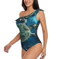 thumbnail image 3 of Picia Artistic Turtle Earth Pattern Women's One Piece Swimsuits,One Shoulder Swimwear Asymmetric ,Ruffle Monokinis Bathing Suits,High Waisted Flattering Bathing Suits-Large, 3 of 8