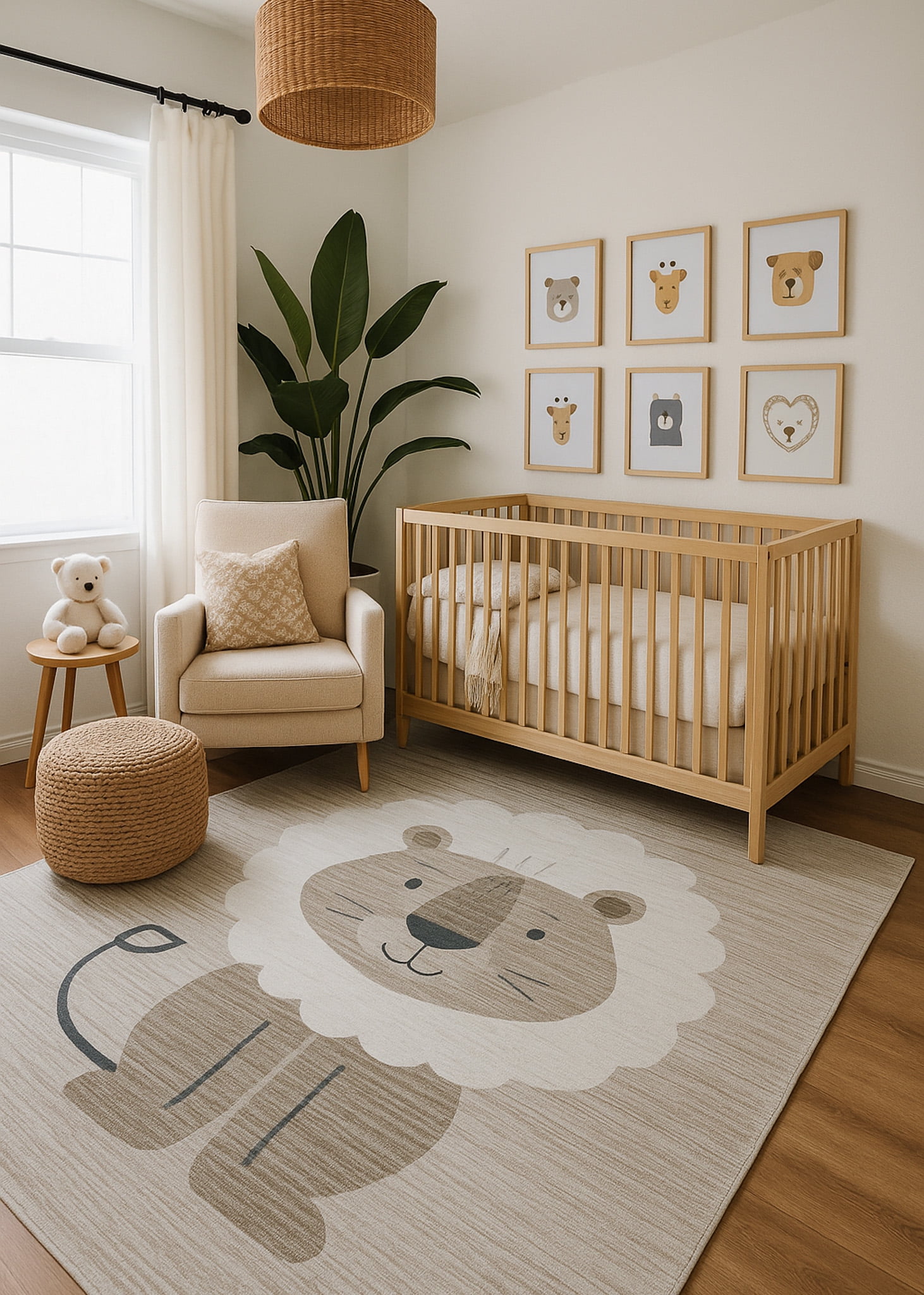 Rug Branch Soft Steps Playtime Lion, Cartoon Animals Soft Area Rug, Neutral Beige Grey - Boys & Girls in Playroom, Nursery, Bedroom