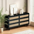 thumbnail image 5 of Furtivusia 6 Drawer Double Dresser for Bedroom, Chest of Drawers with Rattan Drawers, Wooden Dresser Storage Cabinet for Living Room, Black, 5 of 7