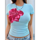 thumbnail image 5 of Camiseta de Corta con Estampado Floral Y2K para Mujer, Estilo Vintage, para Verano Azul S, 5 of 9