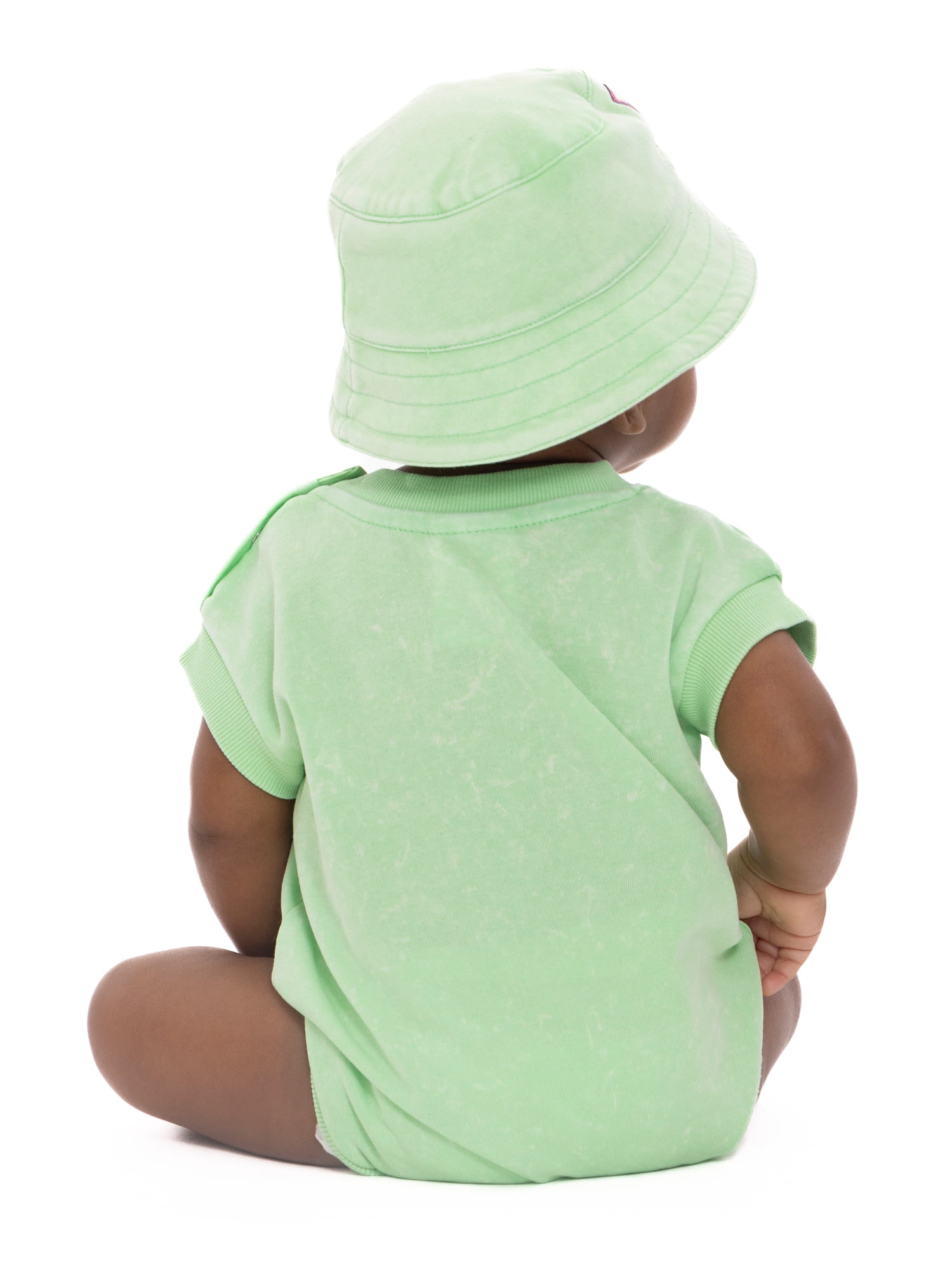 Disney Lilo & Stitch Baby Girls Sleeveless Graphic Romper with Matching Bucket Hat, 2-Piece Set, Sizes 0-3 Months- 24 Months
