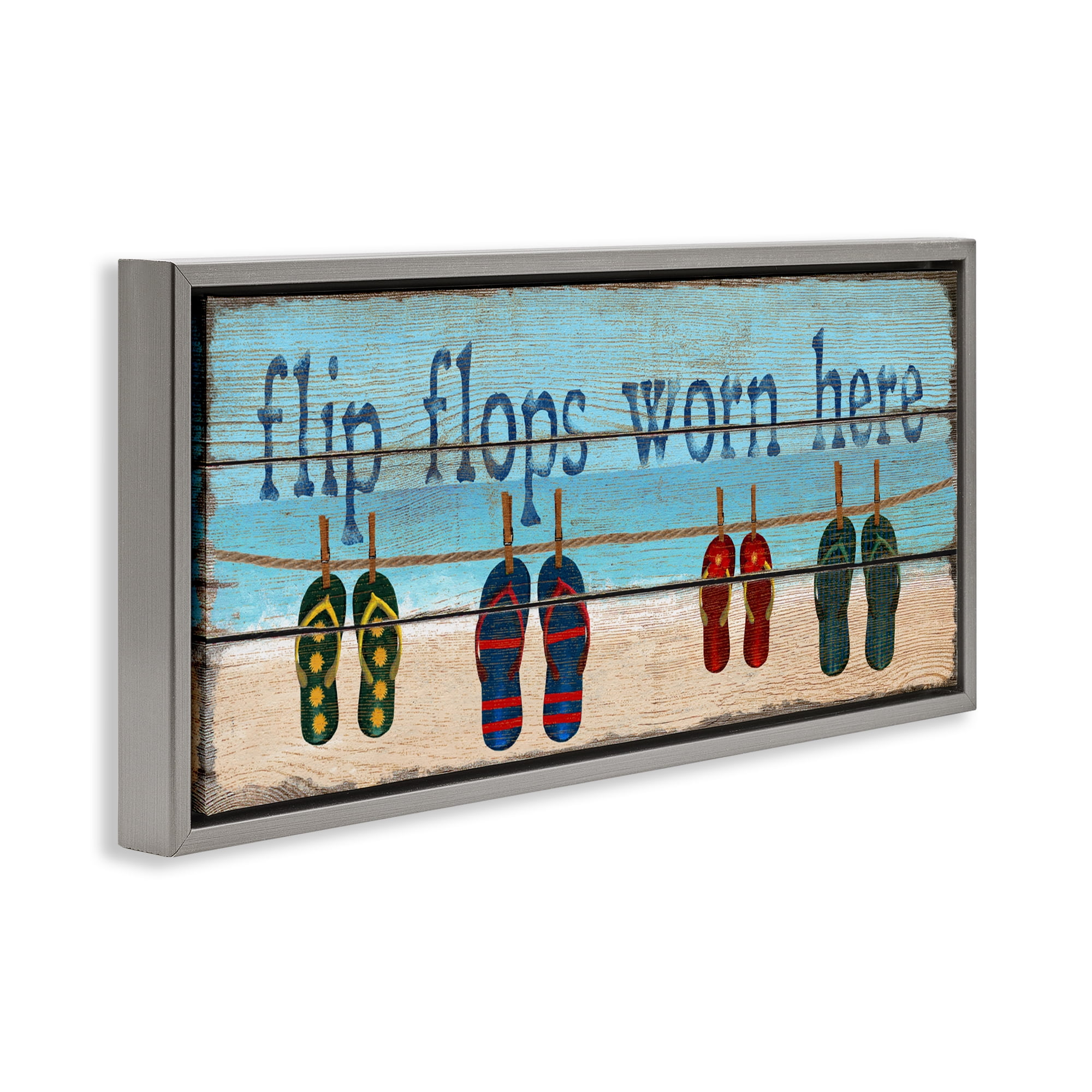 Stupell Industries Flip Flops Worn Here Gray Framed Floater Canvas Wall Art, design by Gail Fraser