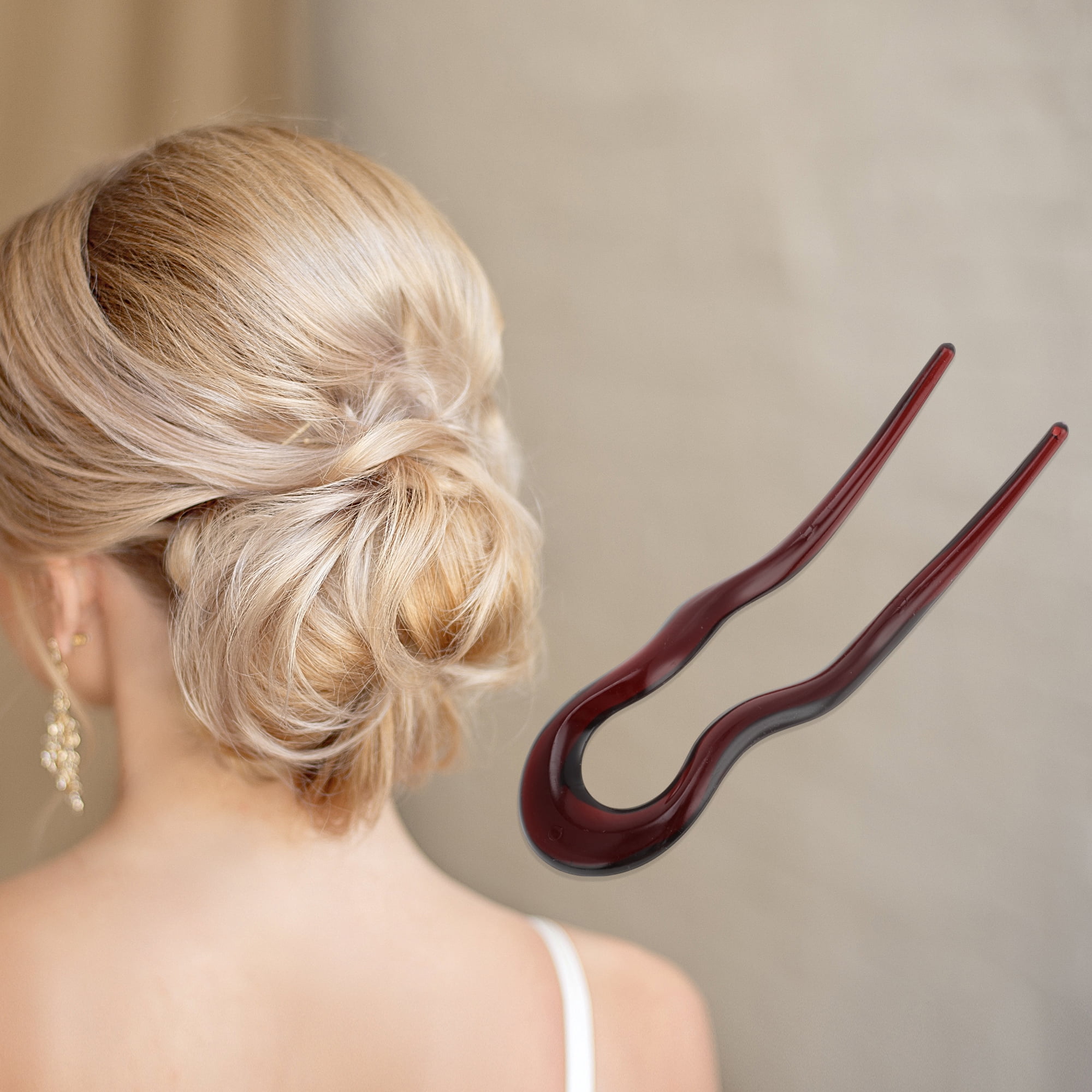 Unique Bargains Wave U-shaped Chignon Pin for Women 1 Pc Dark Red