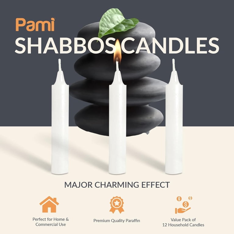PAMI Traditional Shabbat Taper Candles, 12-Pack White photo 3