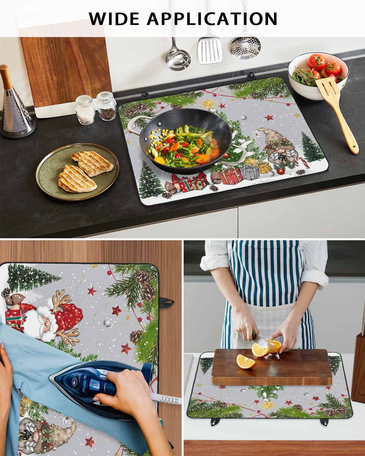 Large Induction Cooktop Protector Mat Grey Christmas Stove Top Covers for Electric Stove, Gnomes Xmas Tree Snowflake Winter Gifts Decorative Stove Burner Cover Mats, Glass Top Stove Cover