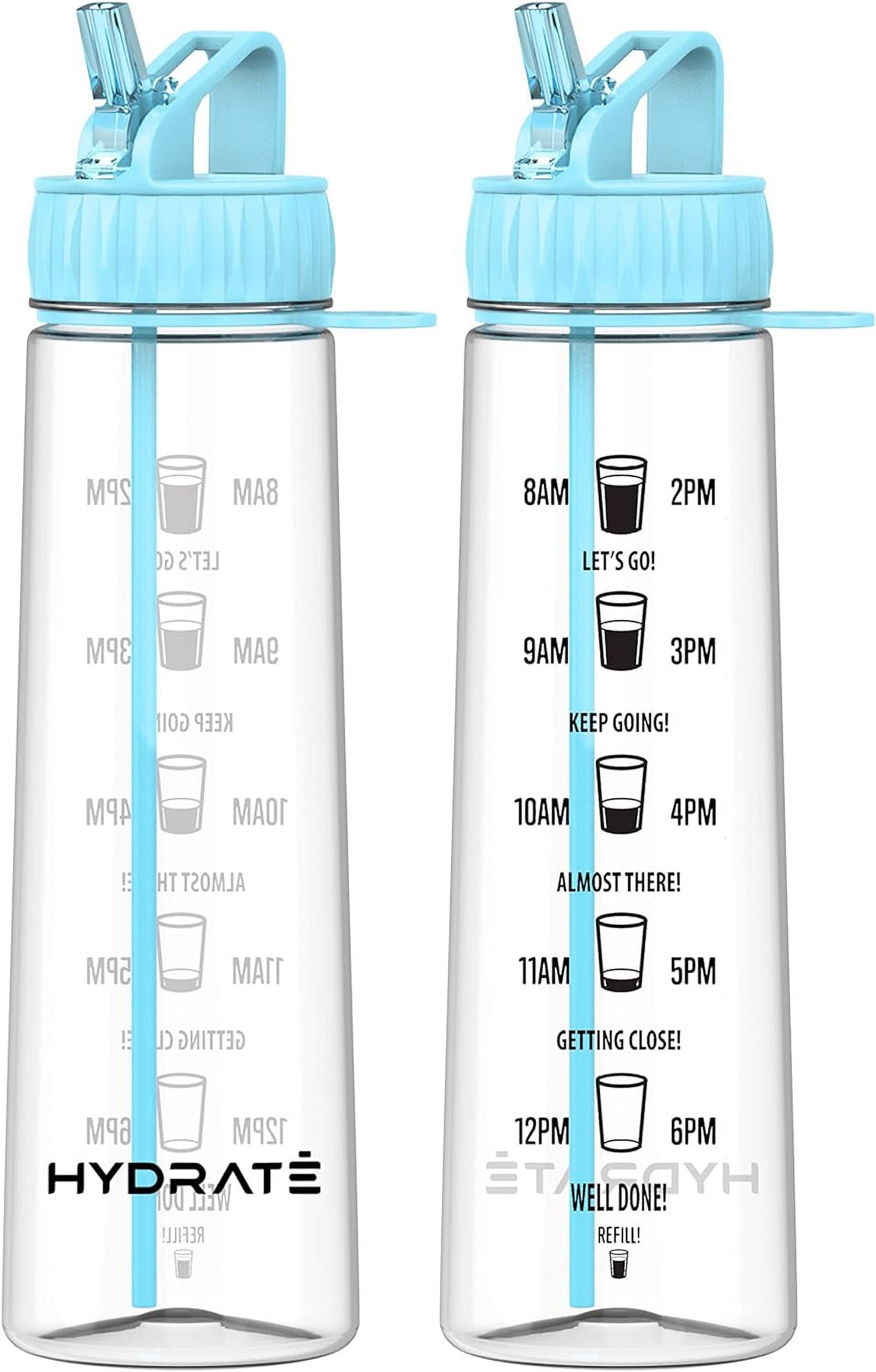 HYDRATE 900ml Water Bottle with Straw, Sky Blue, BPA Free, Flip Cap, Drop Proof, Motivational Time Markings, Extra Strong Material for Gym