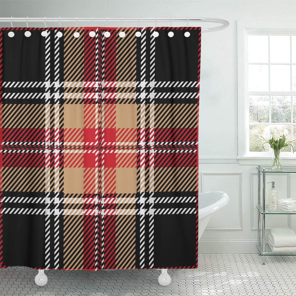 SUTTOM Red Pattern White British Black Tartan Plaid Beige Celtic Shower Curtain 60x72 inch
