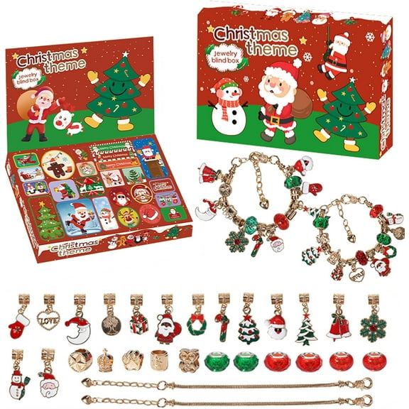 Girls Christmas Bracelet Blind Box Craft Kit, 2025 Advent Calendar with 24 Random Beads Charms & Chains for DIY Jewelry Making, Holiday Toy Gift for Kids Ages 6-12 (B)