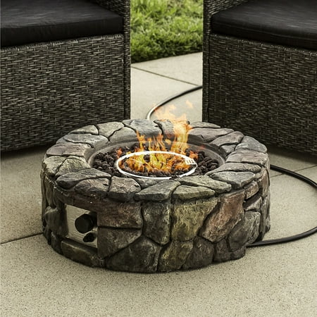 Best Choice Products Home Outdoor Patio Natural Stone Gas Fire Pit for Backyard, Garden - (Best Gas In Usa)