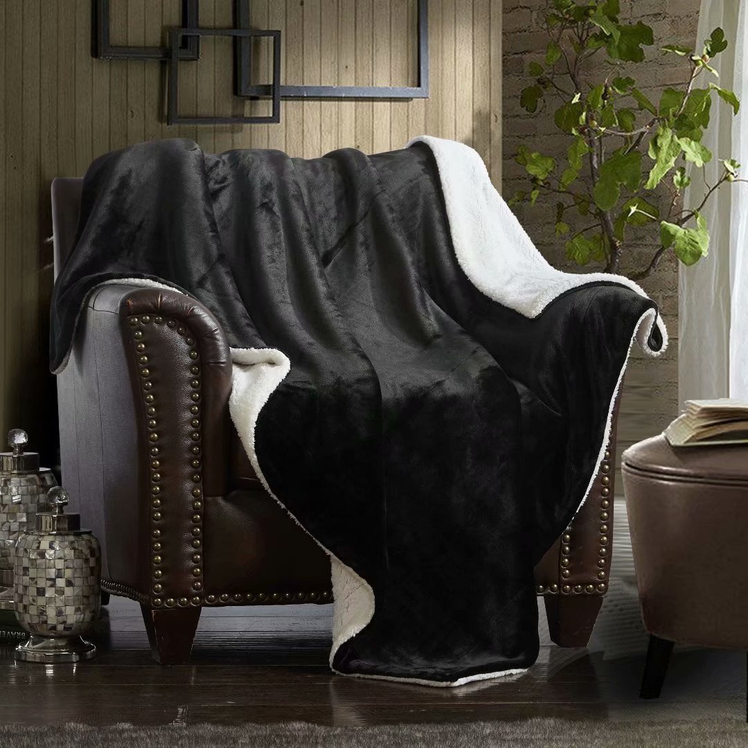 Merrylife Sherpa Throw Blanket Plush Fleece, 60" x 70", Black Walmart