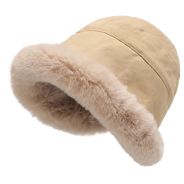 Sombrero de pescador peludo de invierno para mujer, sombrero cloche de piel sintética con ala enrollada y forro polar