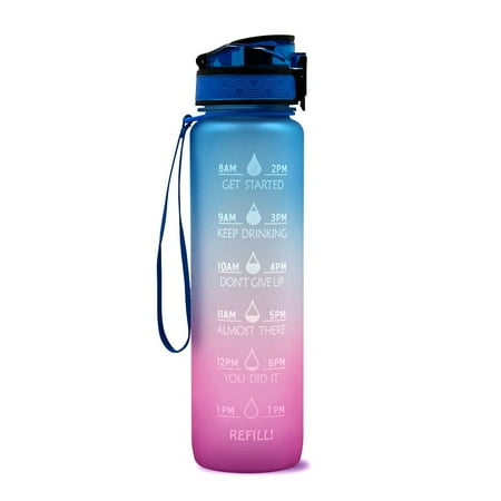 

Autoster 1L Tritan Water Bottle With Time Marker Bounce Cover Motivational Water Bottle Cycling Leakproof Cup For Sports Fitness Bottles - Blue red gradient - 1L