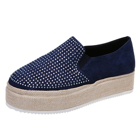

HGWXX7 Women s Breathable Flat Round Toe Comfortable Slip-On Casual Single Shoes Fall Shoes