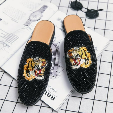 

Luxury Business Designer Italian Men Half Shoes Brand Patent Leather Mens Casual Shoes Loafers Coiffeur Mules Slides Slippers