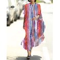 thumbnail image 6 of Bsubseach Women Stylish Colorful Stripe Print Swimsuit Cover ups plus Size Caftan Dresses Button up, 6 of 6