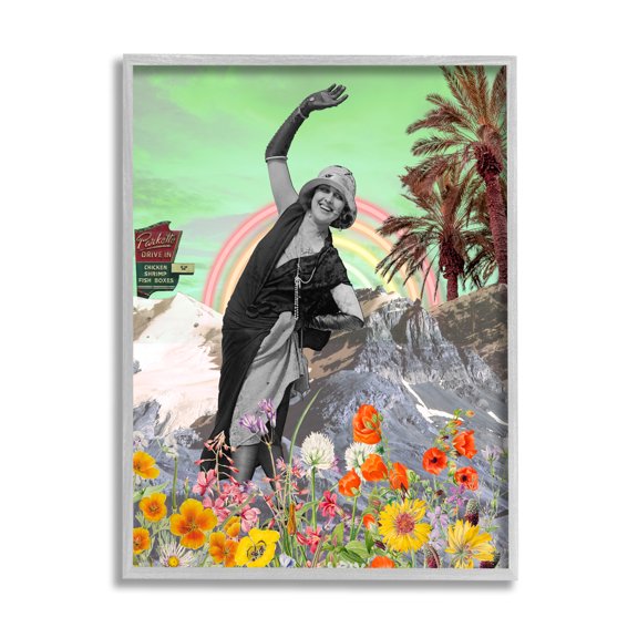 Stupell Industries Vintage Floral Collage Botanical & Floral Painting Gray Framed Art Print Wall Art, 11 x 14