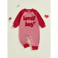 thumbnail image 2 of BemeyourBBs Baby Boy Valentine Day Outfit Newborn Lover Boy Romper Letter Embroidery Stripe Long Sleeve Jumpsuit, 2 of 9