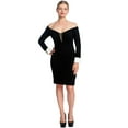thumbnail image 5 of Off-The-Shoulder Tuxedo Dress - Over-the-Knee Black & White Sheath Dress with Contrast Cuffs, 5 of 14