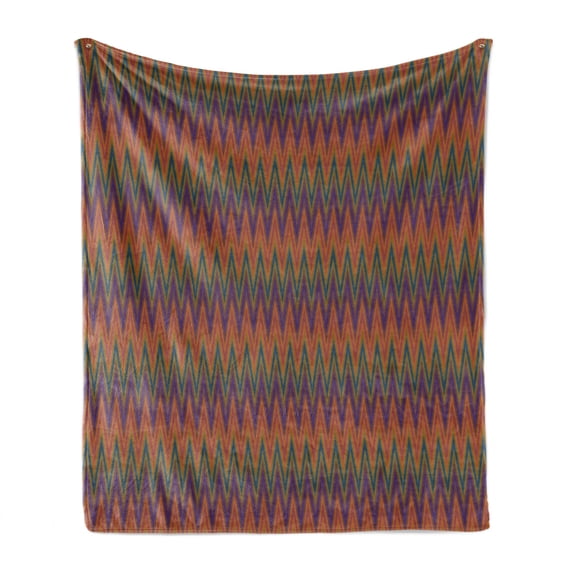 Chevron Soft Flannel Fleece Throw Blanket, Zigzag Shape in Retro Colors Geometric Simple Design with Stripes Vintage Grid, Cozy Plush for Indoor and Outdoor Use, 50" x 60", Multicolor, by Ambesonne