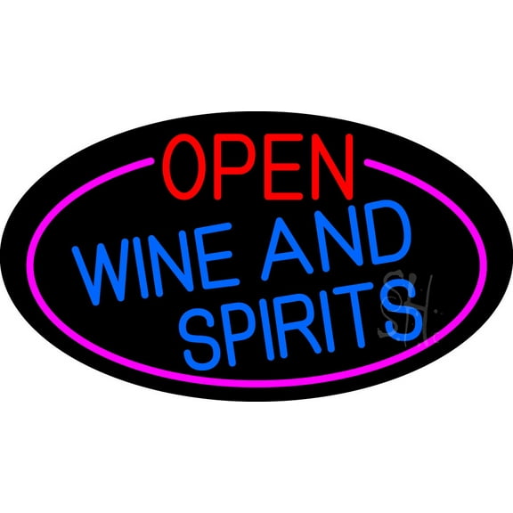 Open Wine And Spirits Oval With Pink Border LED Neon Sign 13 x 24 - inches, Clear Edge Cut Acrylic Backing, with Dimmer - Bright and Premium built indoor LED Neon Sign for Bar decor.