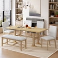 thumbnail image 2 of MODERNLUXE Farmhouse 76inch 6-Piece Extendable Dining Table Set,Kitchen Table Set with 18inch Removable Leaf and Upholstered Dining Chair and Bench for Dining Room,Natural, 2 of 8