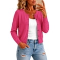 thumbnail image 4 of Women's Button Down Crew Neck Knit Sweater Cardigans, Solid Color Long Sleeve Cardigan Long Sleeve Vintage Sweater Fall Outfits Fashion Clothing Cute Sweaters Soft,Hot Pink,S, 4 of 5