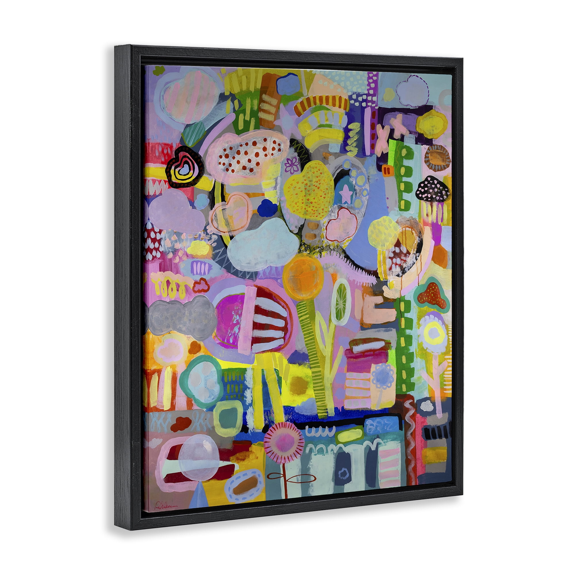 Stupell Industries Big Happy Whimsical Collage Black Framed Floater Canvas Wall Art, design by Mary Robertson
