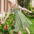 thumbnail image 7 of Spazoro Toddler Girls A-Line Dress, Short Sleeve Casual Round Neck Floral Print Princess Dresses for Child Girls Green Size 13 T, 7 of 7
