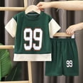 thumbnail image 2 of Ulanda Boys Clothes Boys' 2-Piece Summer Outfit Color Block T-Shirt and Shorts Set 6-16 Years (Green, 4-5 Years), 2 of 5