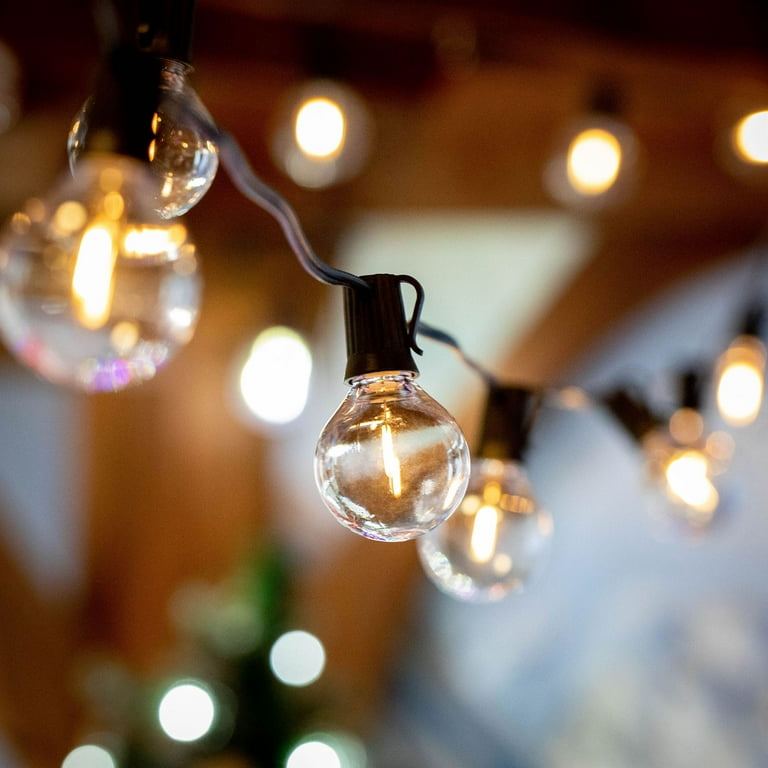 Novelty Lights 25 Foot G40 LED Hanging Patio Outdoor String Lights Weatherproof Shatterproof Plastic Globe Bulbs Warm White Brown Wire