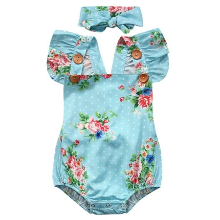 

Floral Baby Girls One-pieces Bodysuit Romper Backless Sunsuit Clothes Headband