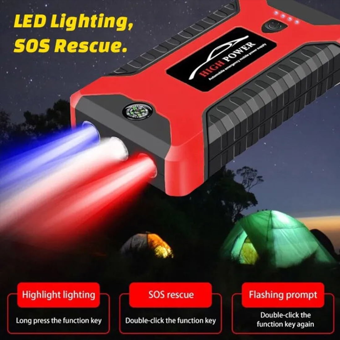 Car Jump Starter,Battery Jump Starter with USB Quick Charge(for All Gas or Diesel Engine) Charger Booster Powerbank Car, Portable Power Bank Charger with Built-in LED Bright Light