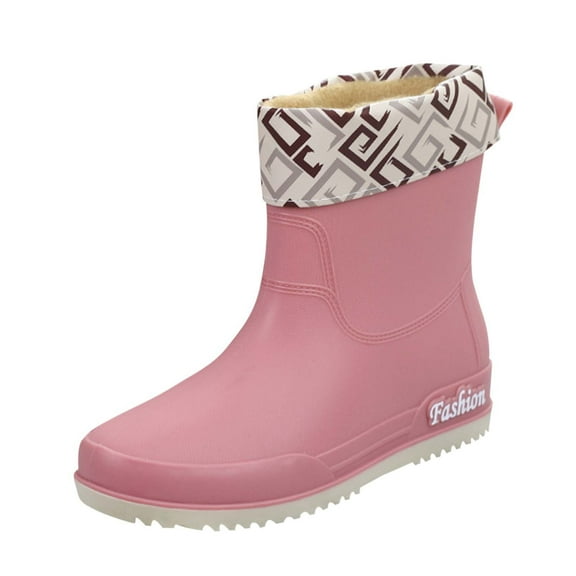 Vibrex Women's Fashion Casual Fall Winter Rainy Day Wear Solid Color Waterproof Non-Slip Mid-Tube Rain Boots Lightweight Warm Cozy Rain Boots Comfortable Garden Boots Soft Rain Boots Outdoor