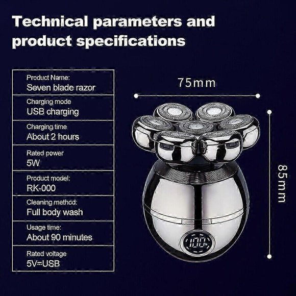 Compatible 7D Electric Shaver 7 Head Razor Bald Beard Hair Skull Trimmer Beard Remover Men_Perfect Gift