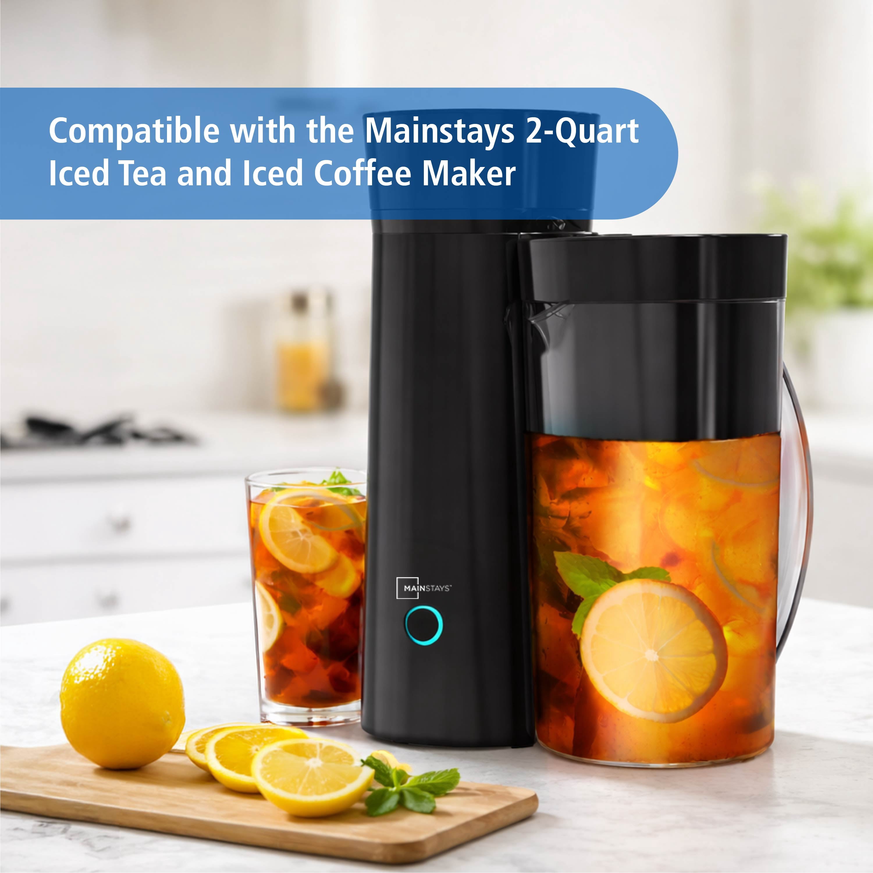 Mainstays Iced Tea and Iced Coffee Pitcher with Lid, 2-Quart