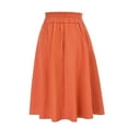 thumbnail image 7 of vigerkar Women Casual Cotton Linen Skirts Frill Tie Waist A-Line Midi Skirt with Pockets Orange, XXL, 7 of 7