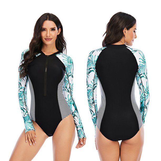 One Piece Rash Guard Women Long Sleeve Swimsuit Uv Sun Protection Swimwear Walmart Com
