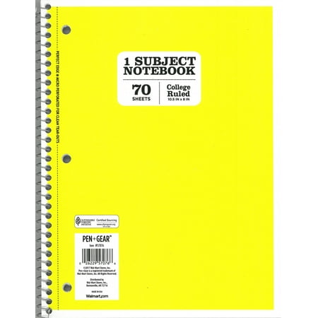 Pen+gear 1 Subject 70 Sheets Notebook College Ruled, 10.5 x 8"