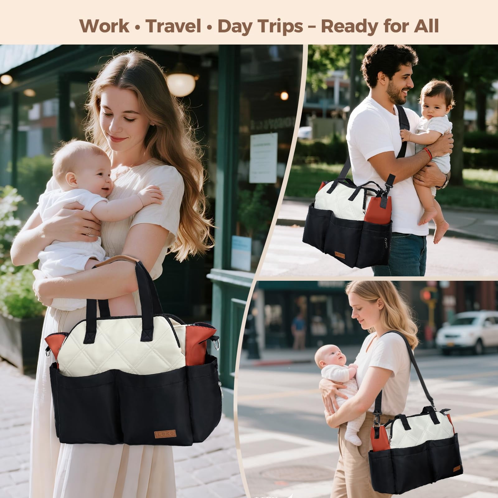 Diaper Bag Tote for Baby, Large Travel Diaper Bag with 17 Pockets, Waterproof Baby Bag with Portable Changing Pad, Crossbody Diaper Tote for Mom, Hospital Labor & Delivery Bag, Newborn Baby Essential
