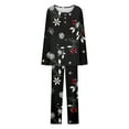 thumbnail image 7 of Hueook Cute Womens Fall Pajamas Women's Pajamas Women Christmas Fashionable and Casual Loose Printed Round Neck Button Up Long Sleeved Pants Pajama Set Multicolor 2X, 7 of 7
