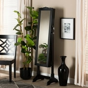 Baxton Studio Madigan Modern and Contemporary Black Finished Wood Jewelry Armoire with Mirror
