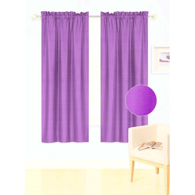 1 Ensemble Rideau de Fenêtre Texture Lisse en Microfibre Doublé Poche pour Tringle Occultant 63 Pouces R64 (Orchidée Violette)