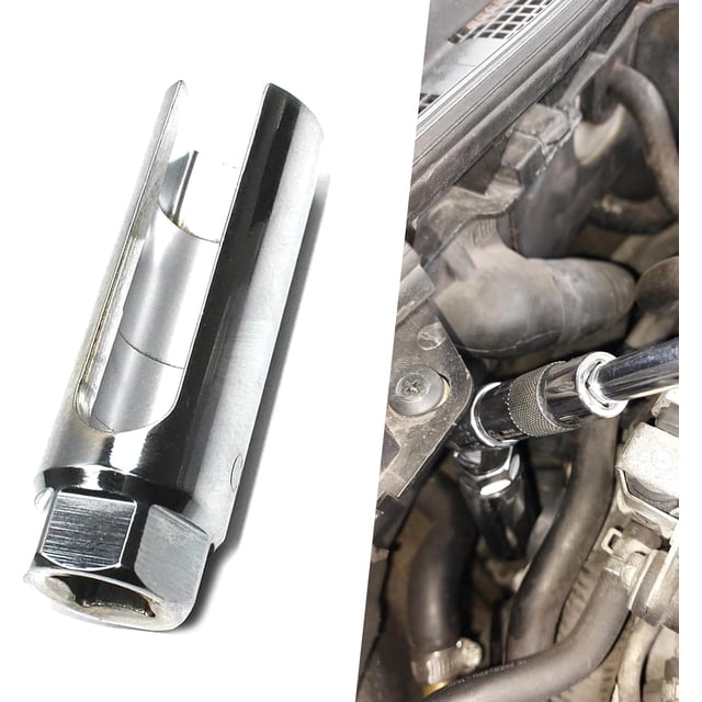 1 PC Car Oxygen Sensor Socket, Wrench Remover Tool with 0.87 Inch 6-Point, I-type Side Gate Wire Accesses from Side, Universal Accessories for Most Cars (Silver) Silver